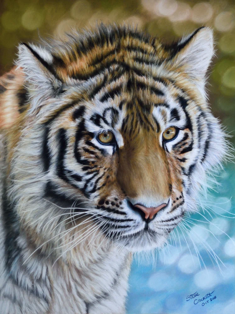 Wildlife art painting of an Amur tiger with intense eyes